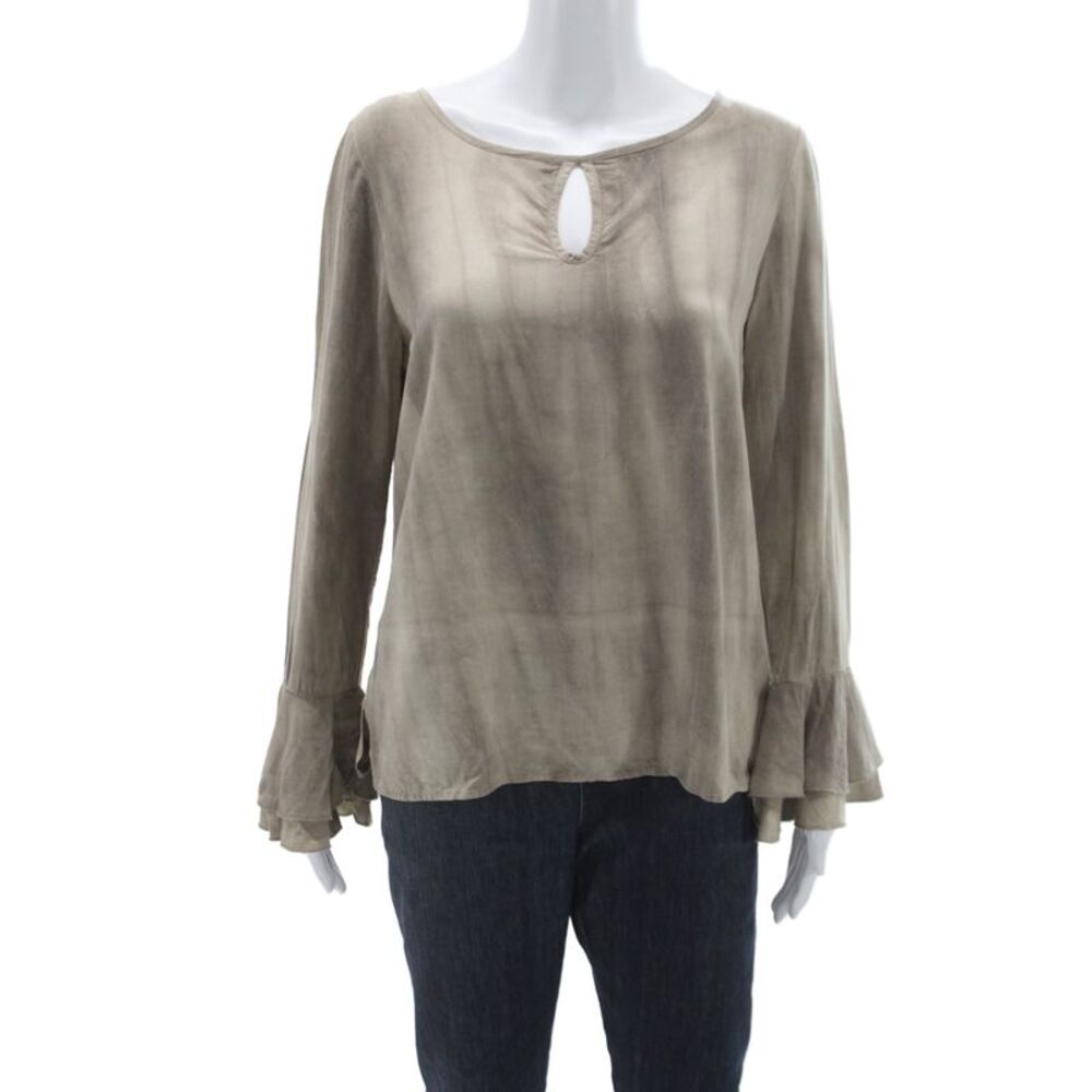 Kay Celine Womens Tunic Blouse Beige Long Sleeve Round Neck Size M
